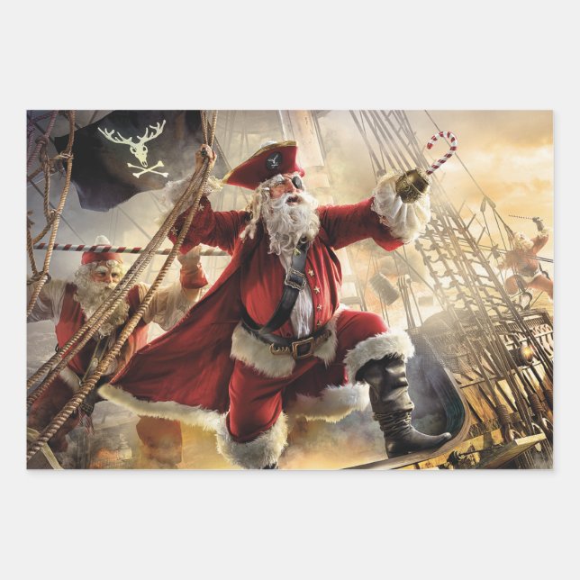 Pirate Santa Geschenkpapier Set (Vorderseite)