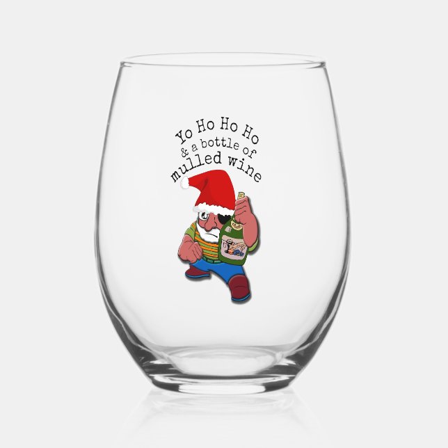 Pirate Santa Mulled Wein Weihnachten Weinglas Ohne Stiel (Vorderseite)