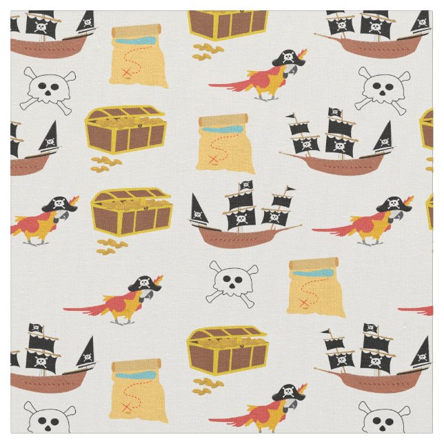 Pirate Schiff Treasure Thest Theme Nahtloses Muste Stoff (Nahaufnahme)