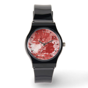 PIRATE SCHIFFBATTLE Antikes Rotes Weißes Übel Armbanduhr