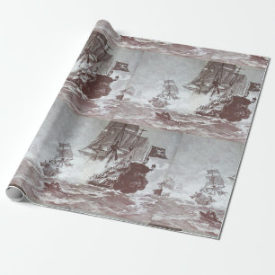 PIRATE SCHIFFBATTLE Schwarz-weiße graue Hues Geschenkpapier