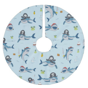 Pirate Shark Doodle Illustration Polyester Weihnachtsbaumdecke