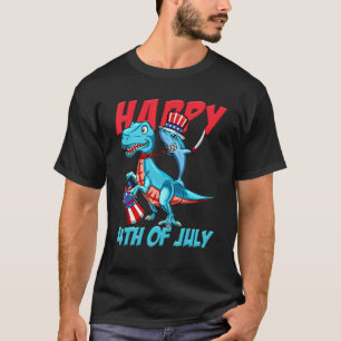 Pirate Shark Riding Dinosaur Trex Happy 4. Juli T-Shirt
