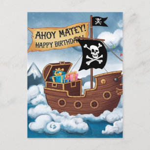 Pirate Ship Birthday Card - Ahoy Matey! Postkarte