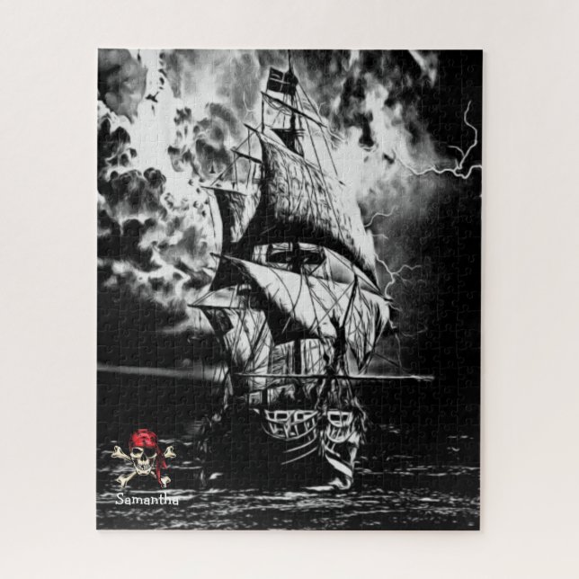 Pirate Ship Black and White Jigsaw Puzzle Puzzle (Vertical)