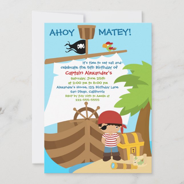 Pirate Ship Boy Anniversaire Fête Invitation (Devant)