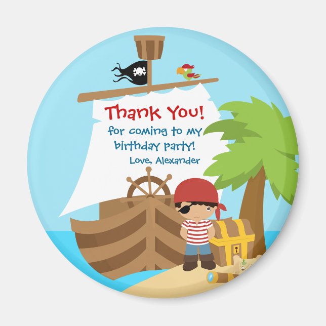 Pirate Ship Boy Birthday Party Danke Magnet (Vorne)