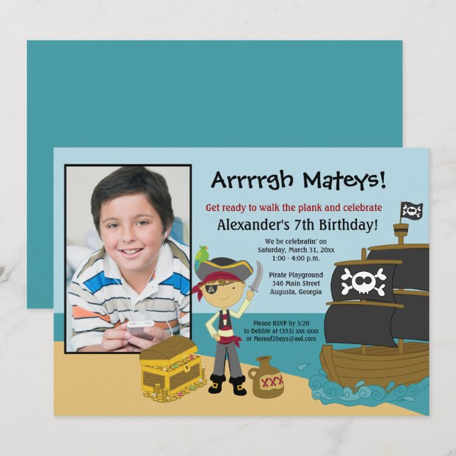 Pirate Ship Foto Boy's Birthday Einladung 12x18 (Vorne/Hinten)