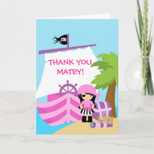 Pirate Ship Girl Birthday Party Thank You Card Dankeskarte
