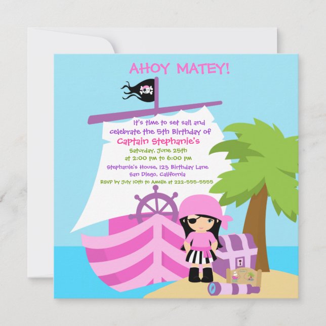 Pirate Ship Girl Geburtstagsparty Einladung (Vorderseite)