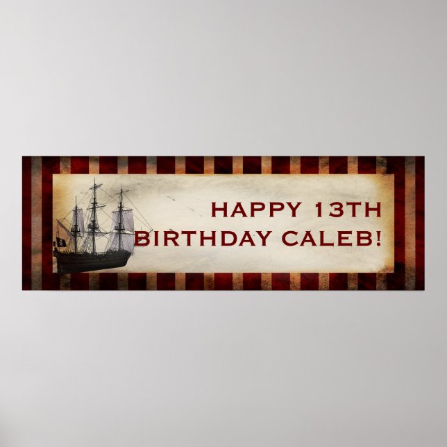 Pirate Ship Grunge Custom Birthday Party Banner Poster (Vorne)