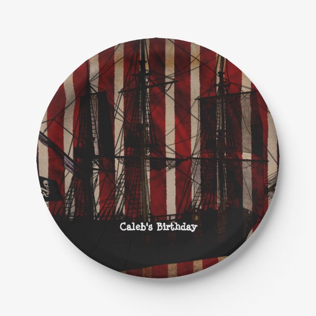 Pirate Ship Grunge Geburtstagsparty Teller (Vorderseite)