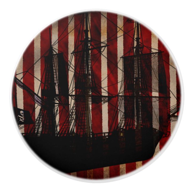 Pirate Ship Grunge Stripter Bedroom Dresser Keramikknauf (Vorderseite)