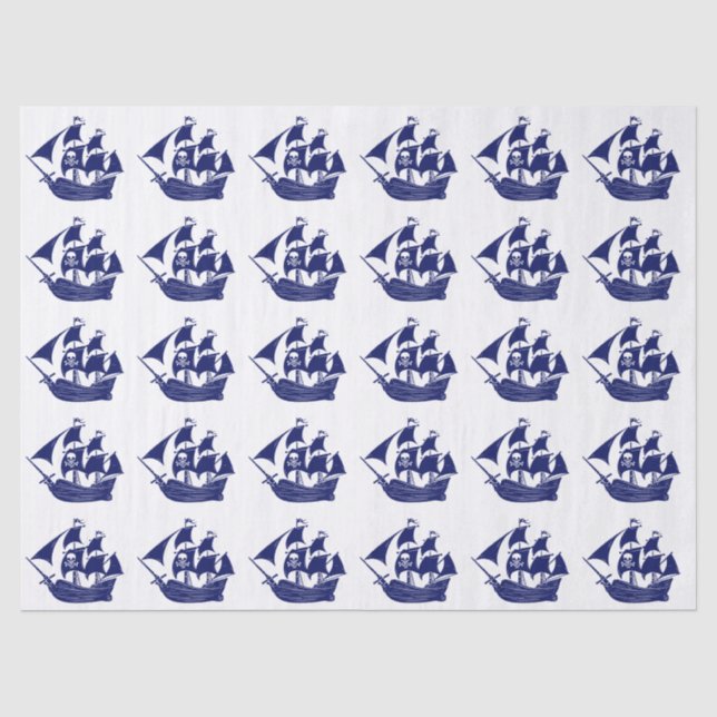 Pirate Ship Skull Crossbones DIY Colors Blue Seidenpapier (Vorderseite)