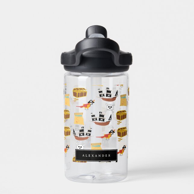 Pirate Ship Treasure Chest Theme Pattern School Trinkflasche (Rückseite)