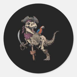 Pirate Skeleton Dinosaur T Rex Funny Tyrannosaurus Runder Aufkleber