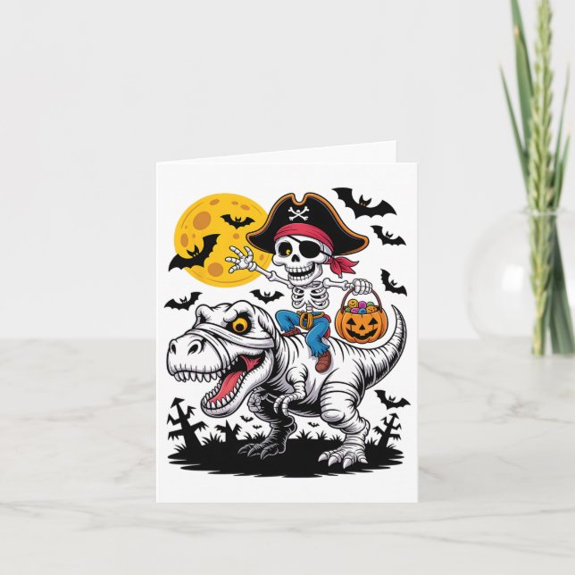 Pirate Skeleton Halloween T Rex Candy Dinosaur Shi Karte (Vorderseite)