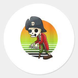 Pirate Skeleton Retro Sunset Hallowee Runder Aufkleber