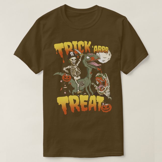 Pirate Skeleton Riding Zombie Dinosaur Velocirapto T-Shirt (Design vorne)