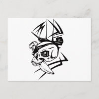 Pirate Skeleton Sword Ship Tattoo Style