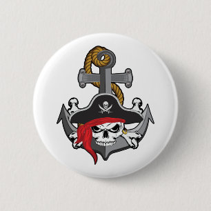 Pirate Skull Anchor Button