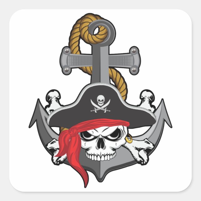 Pirate Skull Anchor Quadratischer Aufkleber (Vorderseite)