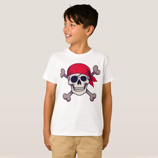 Pirate Skull and Crossbones Illustration Arr T-Shirt (Vorne ganz)