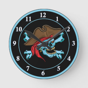 Pirate Skull and Crossbones Runde Wanduhr