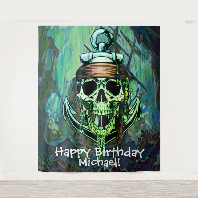 Pirate Skull Birthday Back Drop Wandteppich (Vorderseite)