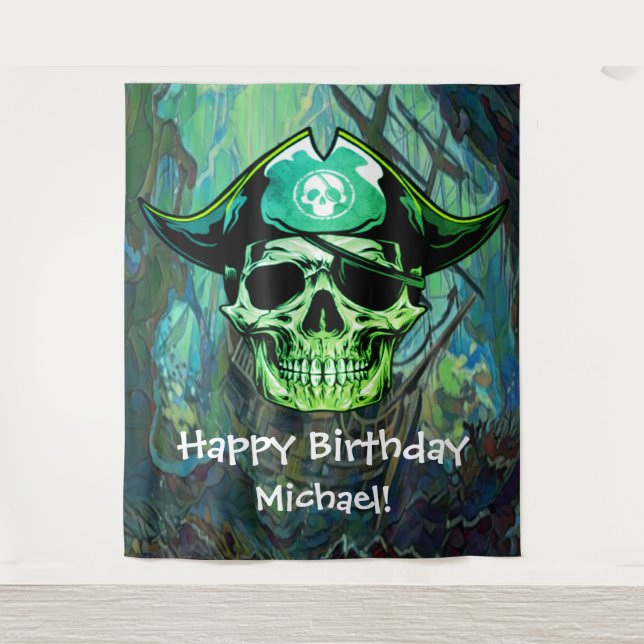 Pirate Skull Birthday Captain Jack Wandteppich (Vorderseite)