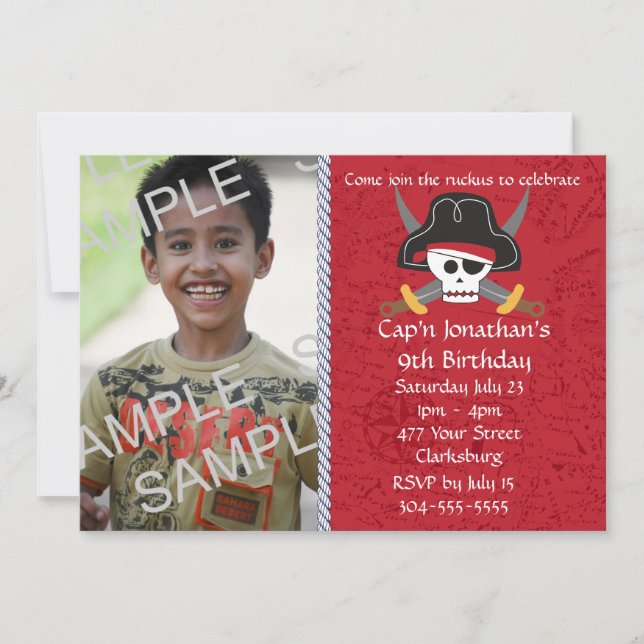 Pirate Skull Birthday Foto Template Einladung (Vorderseite)
