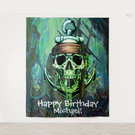Pirate Skull Birthday Ghost Schiff Hintergrund Wandteppich