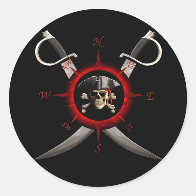 Pirate Skull Compass Rose Runder Aufkleber (Vorderseite)