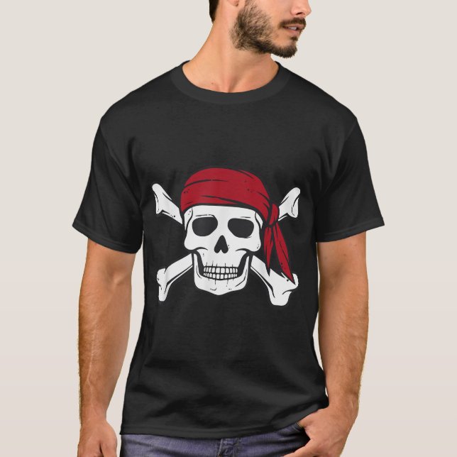 Pirate Skull Crossbones Men Halloween Boy T-Shirt (Vorderseite)