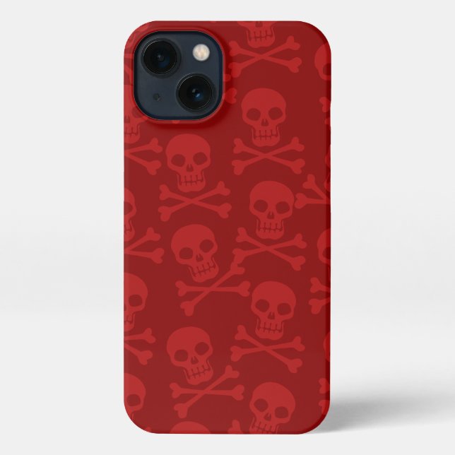 Pirate Skull Crossbones Pattern Red iPhone Hülle (Rückseite)