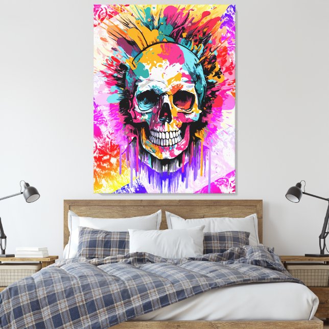 Pirate Skull - farbenfrohe Skull Canvas Print Leinwanddruck (Insitu (Schlafzimmer))