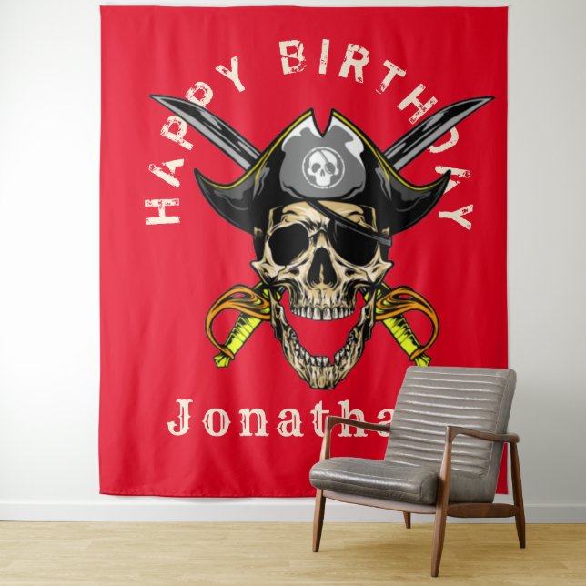 Pirate Skull Ghost Happy Birthday Hintergrund Wandteppich (Beispiel)