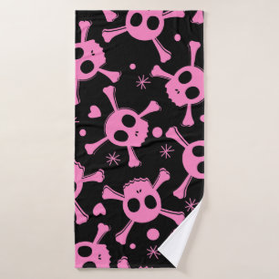Pirate Skull: Girlish Hearts Pattern Badehandtuch