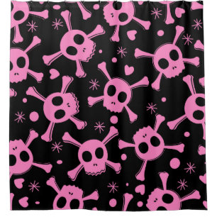 Pirate Skull: Girlish Hearts Pattern Duschvorhang