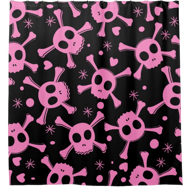 Pirate Skull: Girlish Hearts Pattern Duschvorhang (Vorderseite)