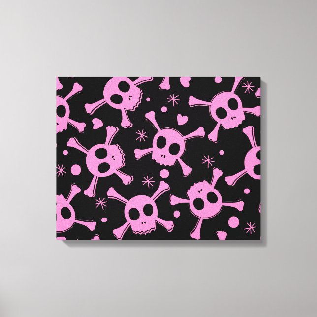 Pirate Skull: Girlish Hearts Pattern Leinwanddruck (Vorderseite)