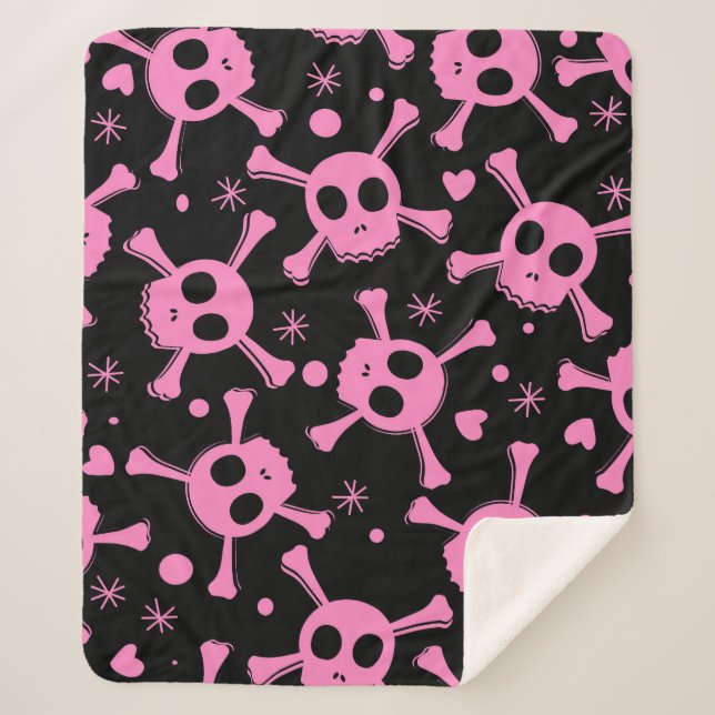 Pirate Skull: Girlish Hearts Pattern Sherpadecke (Vorderseite)