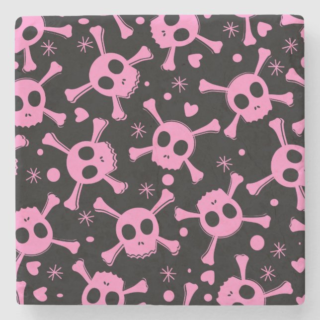 Pirate Skull: Girlish Hearts Pattern Steinuntersetzer (Vorderseite)