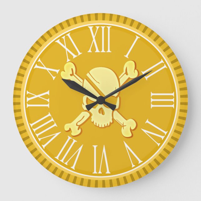 Pirate Skull Gold Coin Treasure Dubloon Große Wanduhr (Vorderseite)
