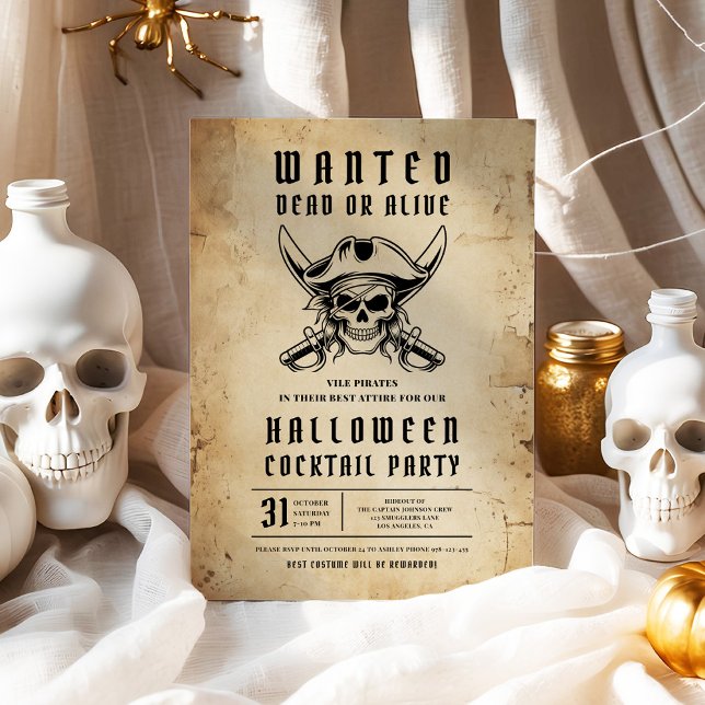 Pirate Skull Halloween Cocktail Party Einladung (Pirate Skull Halloween Cocktail Party Invitation)