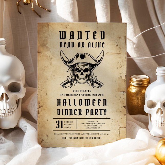 Pirate Skull Halloween Party Einladung (Pirate Skull Halloween Dinner Party Invitation)