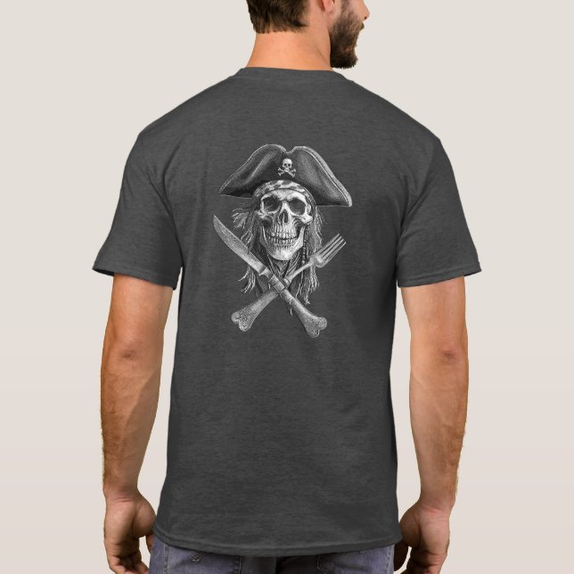 Pirate Skull in Schwarz und Weiß für Buffaneer T-Shirt (Rückseite)