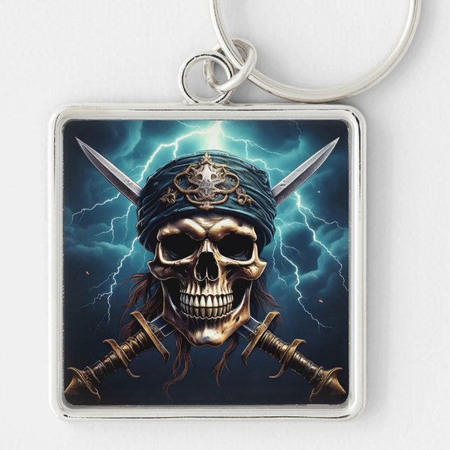 Pirate Skull mit Schwertern Schlüsselanhänger (Vorne)