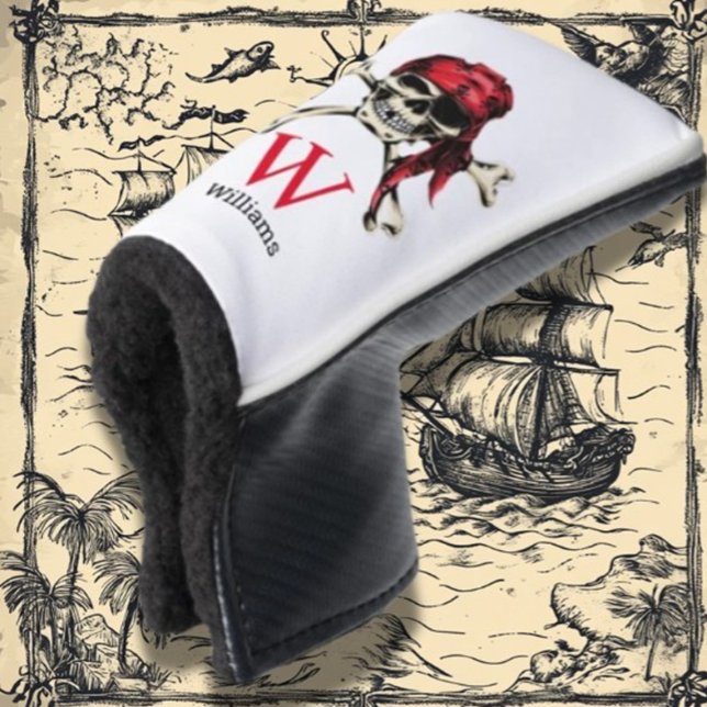 Pirate Skull Monogram Golf Headcover (Protect your clubs in style with a Pirate Skull Monogram Golf Head Cover. )