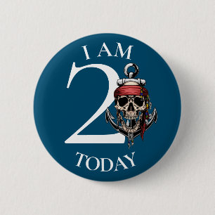 Pirate Skull Nautical Anchor BIRTHDAY NUMMER 2 Button